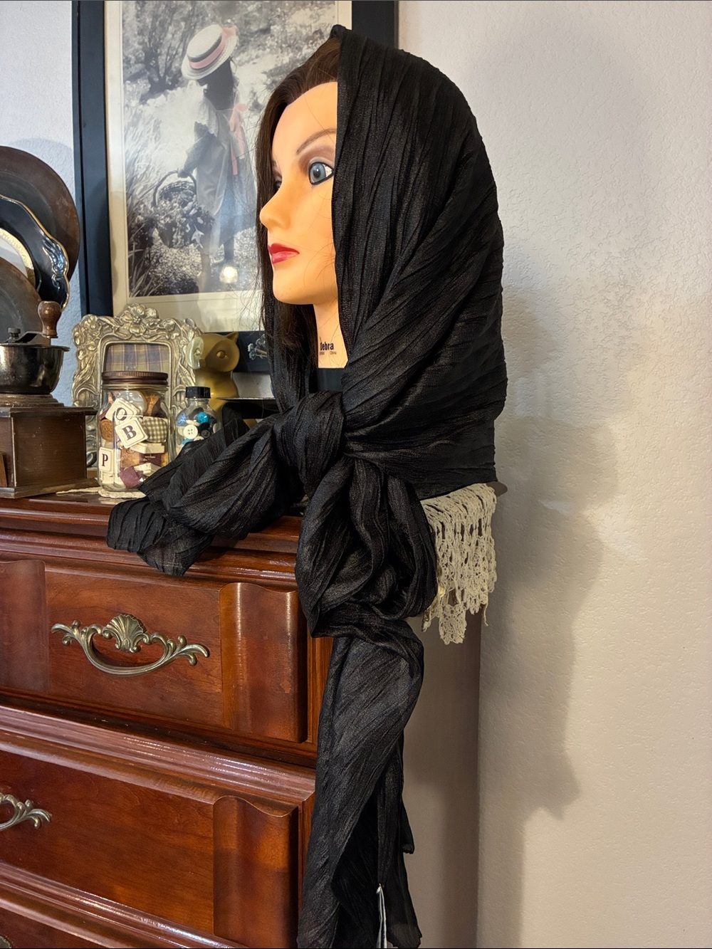 Vince Camuto Black Sheer Textured Wrap Scarf Shawl